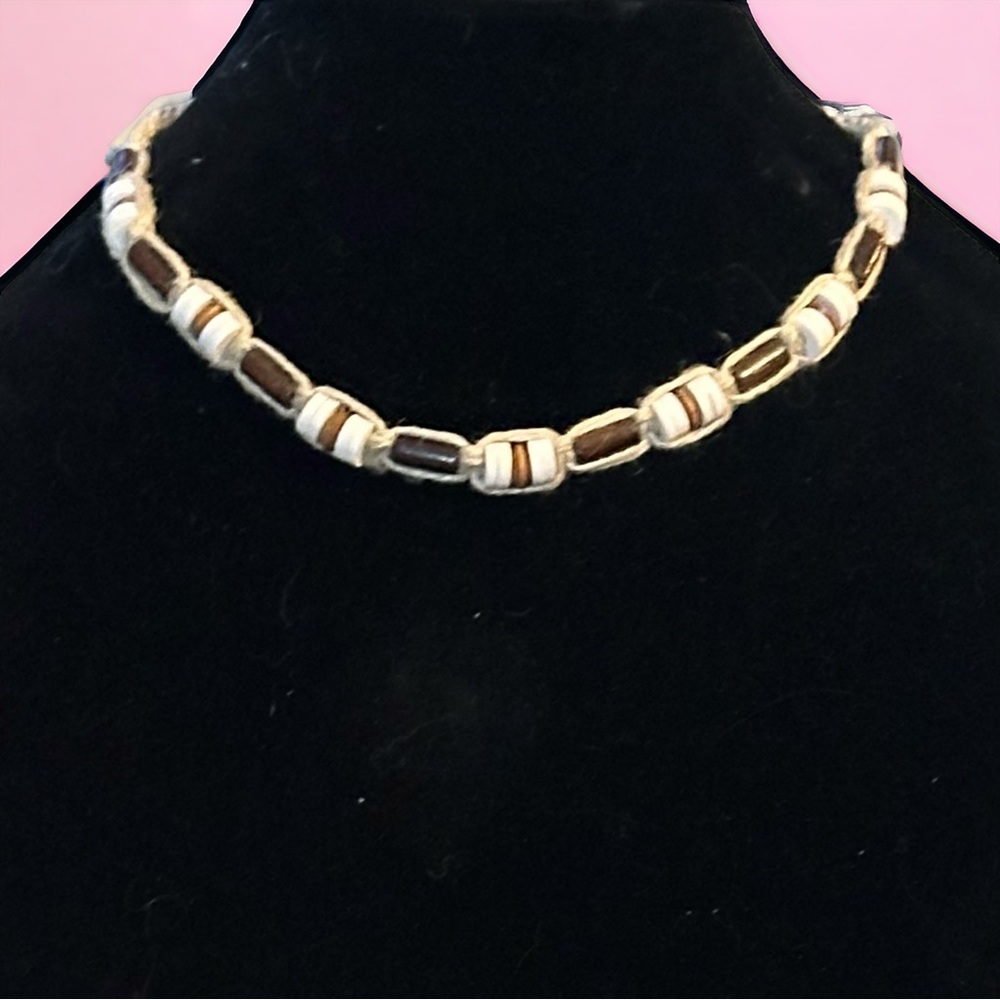 Vintage woven bead hemp necklace